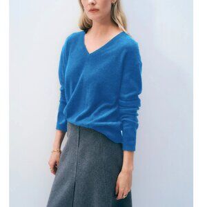 Ann Taylor 100% Cashmere V-Neck Pullover Sweater Bright Blue Size Medium